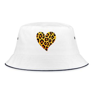 Leopard Herz Muster - Bucket Hat - Weiß/Navy - Vorne