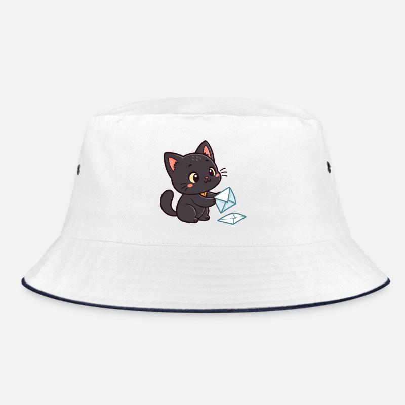 Kawaii Black Cat and Envelopes Bucket Hat