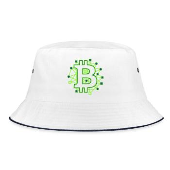 Bitcoin Platine Circuit Tech Krypto - Bucket Hat - Weiß/Navy - Vorne