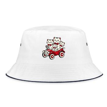 Cat Family Bow Tie Red Car - Bucket Hat - white/navy - Front