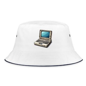 Laptop Retro Computer Vintage Style Illustration - Bucket Hat - white/navy - Front