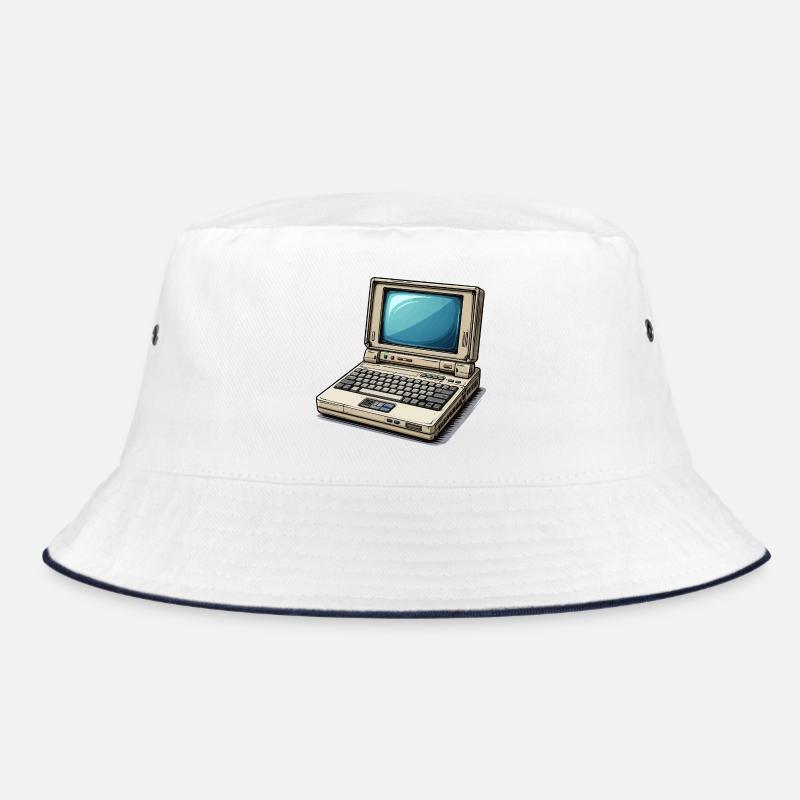  Laptop Retro-Computer Vintage Stil Illustration Bucket Hat