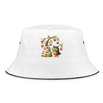 Eule am Obstkuchenbaum - Bucket Hat - Weiß/Navy - Vorne