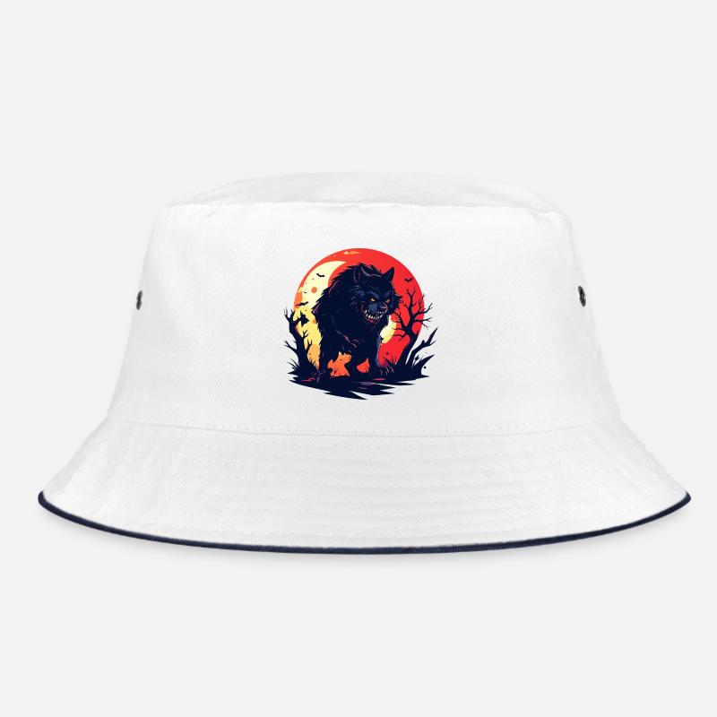 evil moon wolf werewolf in gloomy moonlight Bucket Hat