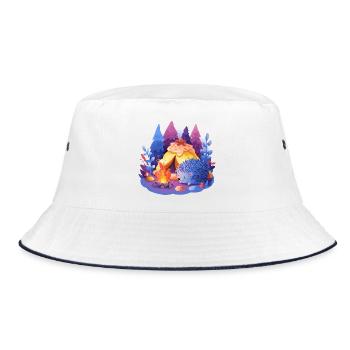 Sleeping hedgehog at the campfire - Bucket Hat - white/navy - Front