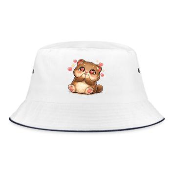 Kawaii-Kätzchen Herzaugen - Bucket Hat - Weiß/Navy - Vorne