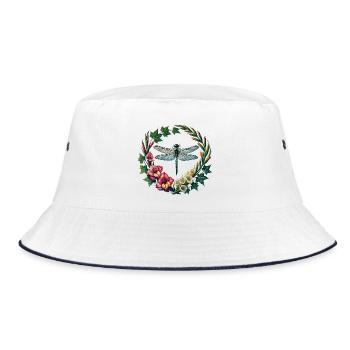 Dragonfly Floral Wreath Frame - Bucket Hat - white/navy - Front