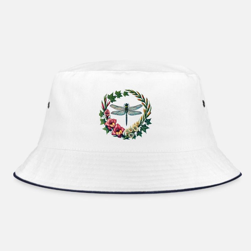 Libellen-Blumenkranzrahmen - Bucket Hat - Weiß/Navy