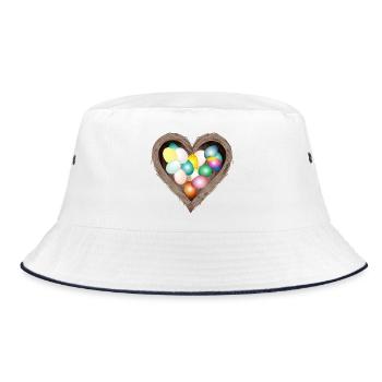 Herzförmiges Osternest mit bunten Ostereiern  - Bucket Hat - Weiß/Navy - Vorne
