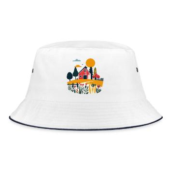 Rote Scheune im Sommerfeld Bauernhof Motiv - Bucket Hat - Weiß/Navy - Vorne