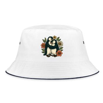 Hugging penguins in flower curtain - Bucket Hat - white/navy - Front