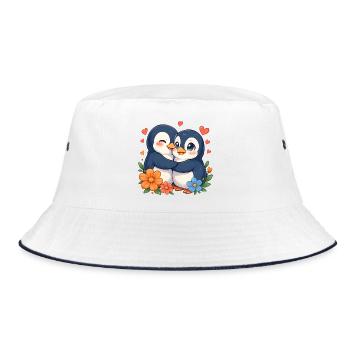 Kuschelpinguine Liebesduo - Bucket Hat - Weiß/Navy - Vorne