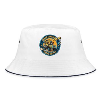 Cooler Pinguin Kranführer Bauarbeiter Cartoon - Bucket Hat - Weiß/Navy - Vorne