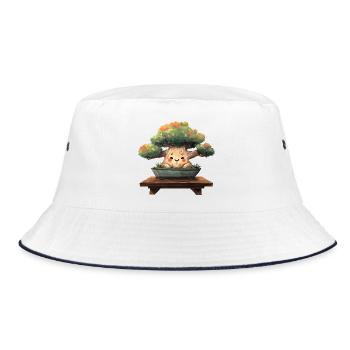Kawaii Bonsai Smile in Pot - Bucket Hat - white/navy - Front