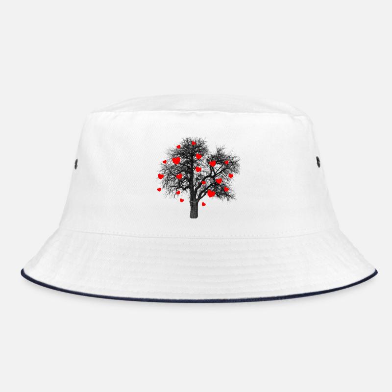 Rote Herzen Baum mit Herzen Bucket Hat