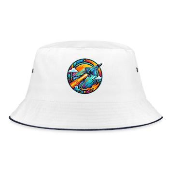 Neon Nozzles Jet in Fire Circle Retro Space Rocket - Bucket Hat - white/navy - Front