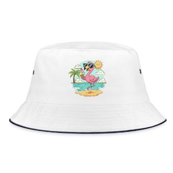 Flamingo am Strand mit Eis & Sonne - Bucket Hat - white/navy - Front