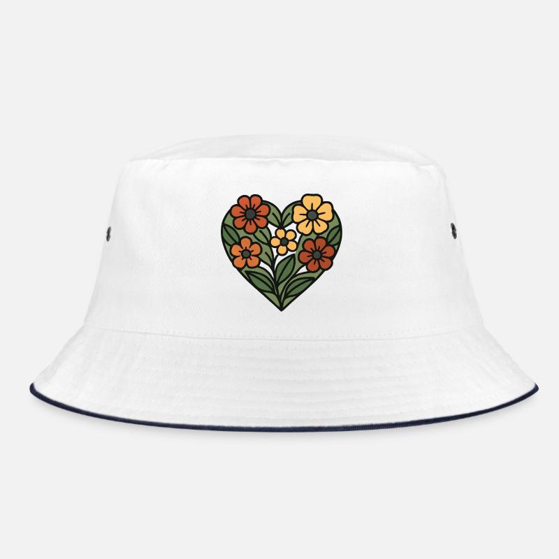 Floral Pattern Heart Bucket Hat