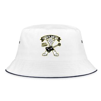 Heavy-Metal-Cartoon-Gitarrist - Bucket Hat - Weiß/Navy - Vorne
