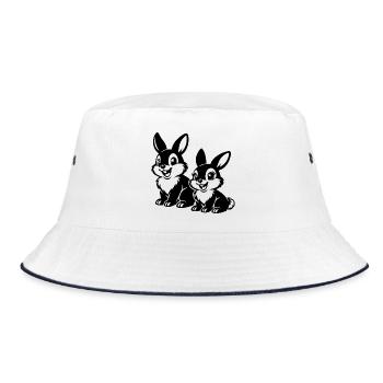 Sketched Rabbit Duets - Bucket Hat - white/navy - Front