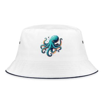Bunter Oktopus Cartoon Motiv - Bucket Hat - Weiß/Navy - Vorne