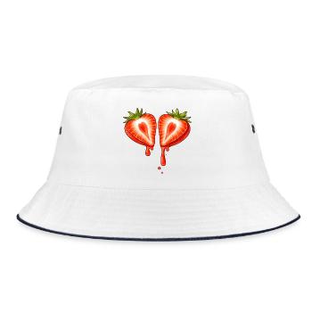 Geteilte Erdbeere mit Herzform  - Bucket Hat - Weiß/Navy - Vorne