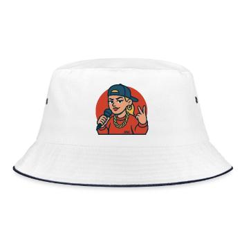 Rap Diva with Microphone - Bucket Hat - white/navy - Front