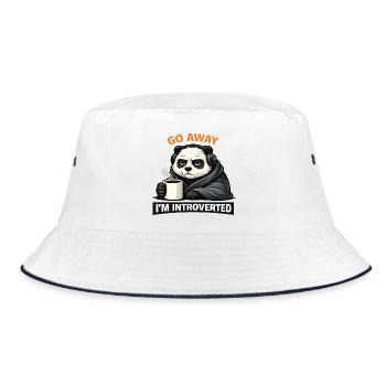Introvertierter Panda Kaffee-Tee - Bucket Hat - Weiß/Navy - Vorne