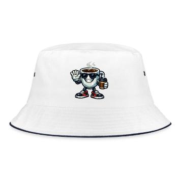 Coffee Mascot with Sunglasses - Bucket Hat - white/navy - Front