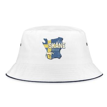 Skane Sweden Province Map Vintage Souvenir - Bucket Hat - white/navy - Front