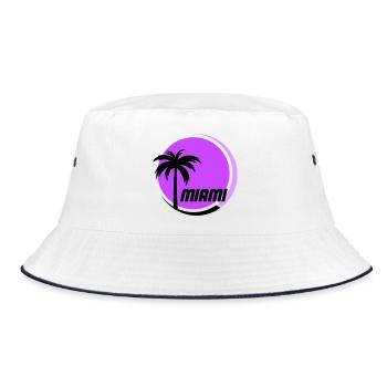 Miami Palm Trees Neon Retro - Bucket Hat - white/navy - Front