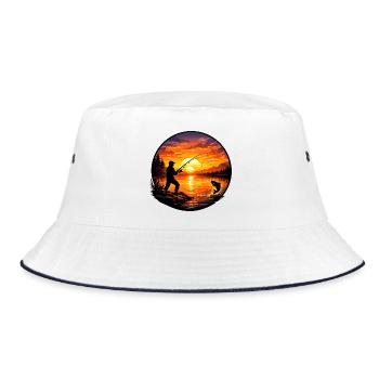 Angler silhouette at the lake at sunset - Bucket Hat - white/navy - Front
