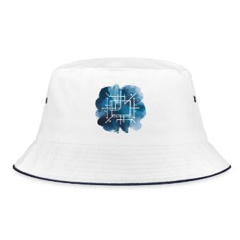 Architekturplan-Bauplan Druck - Bucket Hat - Weiß/Navy - Vorne