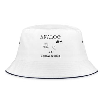 Analog Vibes Backprint – Retro Vinyl Aesthetic - Bucket Hat - Weiß/Navy - Vorne