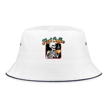 Erst Kaffee Skelett - Bucket Hat - Weiß/Navy - Vorne