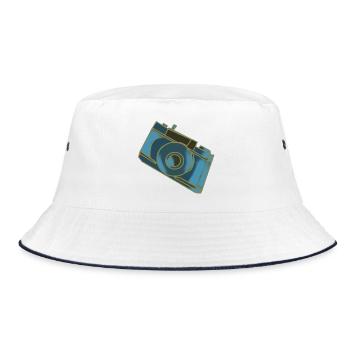 Camera Motif Retro Blue - Bucket Hat - white/navy - Front