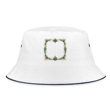 Peacock Feather Frame Ornament Boho Design - Bucket Hat - white/navy - Front