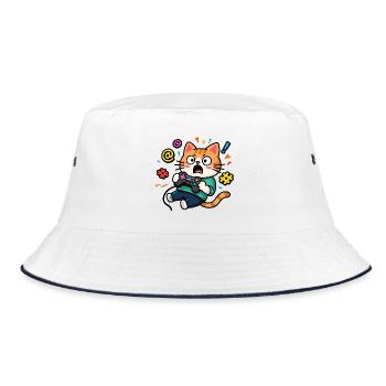Gamer Cat Unleashed - Bucket Hat - white/navy - Front
