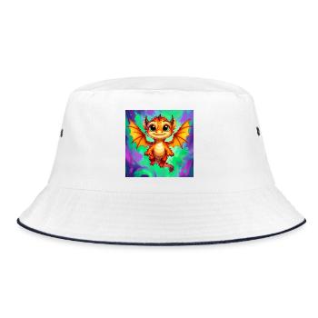 Drache - Bucket Hat - Weiß/Navy - Vorne