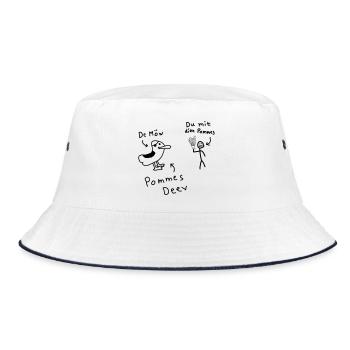 Pommes Deev Möw Dieb Möwe Plattdeutsch - Bucket Hat - Weiß/Navy - Vorne