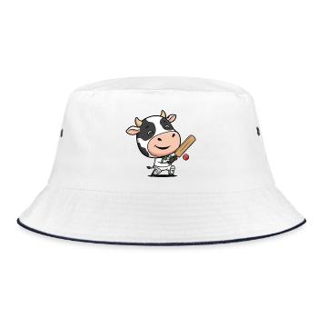 Lustige Cricket Kuh Cartoon Motiv - Bucket Hat - Weiß/Navy - Vorne