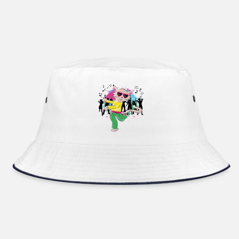 Dancing cat in colorful splashes - Bucket Hat - white/navy