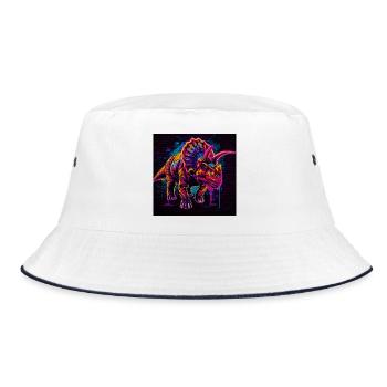 Neon Triceratops Graffiti - Bucket Hat - Weiß/Navy - Vorne