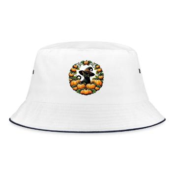 Pumpkin Circle Witch Cat - Bucket Hat - white/navy - Front