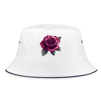 Dark Rose Blossom Illustration - Bucket Hat - white/navy - Front