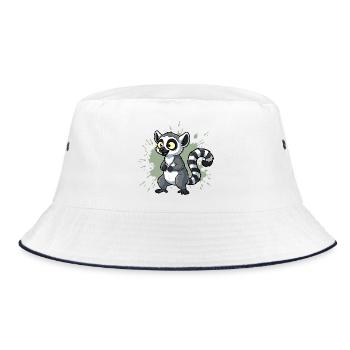 Kawaii Lemur Gelbe Augen - Bucket Hat - Weiß/Navy - Vorne