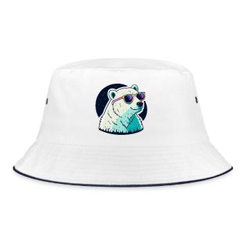 Neon-Eisbären-Sonnenbrille - Bucket Hat - Weiß/Navy - Vorne