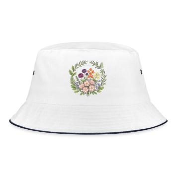 Frohes duftendes frisches Frühlings-Blumenzirkel - Bucket Hat - Weiß/Navy - Vorne