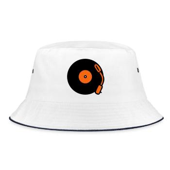 Schallplatte Plattenspieler Vinyl - Bucket Hat - Weiß/Navy - Vorne