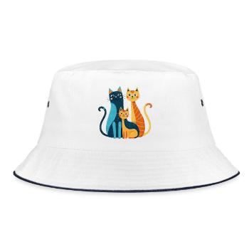 Bright Cat Trio: Modern Whimsy - Bucket Hat - white/navy - Front